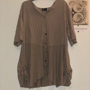 Thrifted tan button down top